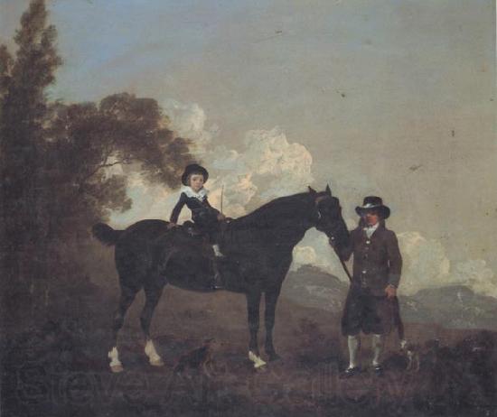 Thomas Gooch A Child on A Hunter Held by a Groom and Tow Terriers in a Landscape Norge oil painting art